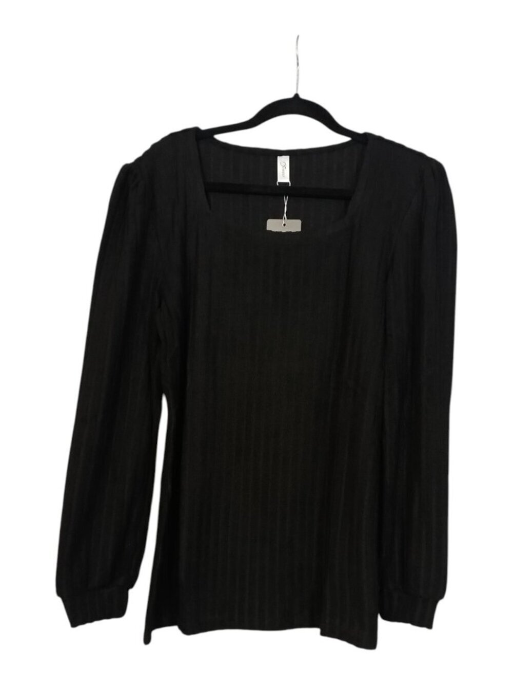 Classic Basic Black Long Sleeve Tunic Womens Size L Sheer Grooved Sanded Fabric